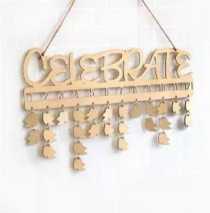 Wooden Hanging birthday reminder sign.Veneer plywood, FSC certified Level Crafts E1 With 50pcs leaves for birthdays