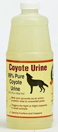 One Quart of Coyote Urine Predator Scent to repel unwanted animals. Predator scent keeps unwanted pests way from home and garden. All organic. Uses fear factor to repel. Use as a recharge for our Scentry Stones (sold separately), or by themselves.