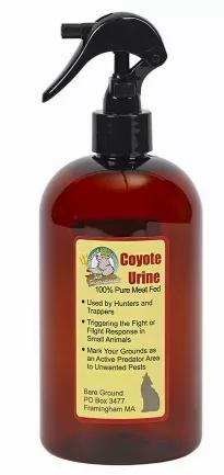 16oz Trigger Spray Bottle of Coyote Urine Predator Scent to repel unwanted animals. Predator scent keeps unwanted pests way from home and garden. All natural, organic. Humane. Uses the fear factor to repel. Comes with Trigger Applicator.