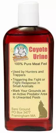 4oz Bottle of Coyote Urine Predator Scent to repel unwanted animals. Predator scent keeps unwanted pests away from home/garden. All natural, organic.  Uses fear factor to repel. Use as a recharge for our Scentry Stones (sold separately), or by themselves