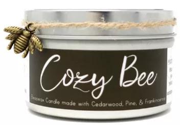 Our Sister Bees 6oz handcrafted beeswax candle is made with pure Michigan beeswax and coconut oil. Each single-wick candle burns for nearly 30 hours while warming your living space with a delicate, pleasant fragrance. Beeswax candles are the cleanest, brightest, and longest burning candles. Our Cozy Bee candle features Cedarwood, Pine, & Frankincense essential oils. 