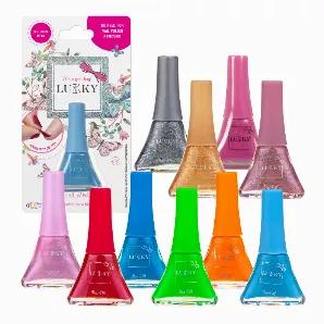 LUKKY Peel-off nail polish x 0.19 fl.oz., assortment of 12 pcs<br>
Included in Assortment:<br>
Light Blue x 1<br>
Orange x 1<br>
Green x 1<br>
Bordeaux x 1<br>
Blue x 1<br>
Metallic Lilac x 1<br>
Metallic Pink Pearl x 1<br>
Metallic Silver x 2<br>
Golden Metallic x 1<br>
Pastel Pink x 2<br>


So many colors to choose from to create your perfect Lukky manicure! This amazing peel-off nail polish can be removed with just one peel! No need for any nail polish remover, so easy to change! Spill-proof 