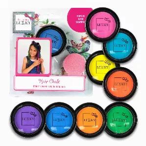 LUKKY Hair Chalk with sponge, assortment of 12 pcs<br>

Included in Assortment:<br>
red x 1<br>
orange x 1 <br>
blue x 1<br>
green x 1<br>
yellow x 1<br>
purple x 2<br>
fuchsia x 3<br>
turquoise x 2<br>
 

Bright shimmering hair strands will add splendor, holiday chic and freshness to your style! Change your look every day!<br>

Directions: Apply hair chalk onto the sponge. Apply the product along the whole hair strand, from top to bottom. For brighter color, repeat a few times. To remove wash w