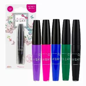 LUKKY Mascara with silicone brush x 0.27 fl.oz., assortment of 12 pcs<br>

Beautiful, high quality eye mascara for long colorful eyelashes!<br>

Included in Assortment:<br>
Black x 3<br>
Purple x 3<br>
Blue x 2<br>
Green x 2<br>
Pink x 2<br>

Directions: Without blinking, hold the brush horizontally and apply the mascara starting from the outer corner of your eye. Start from the base of the eyelashes and move towards the ends using a swirling motion. Use the tip of the brush for short and thin h