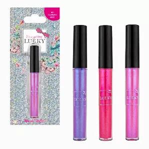 LUKKY Lip Gloss holographic effect, 0.1 fl.oz., black currant flavor, assortment of 12<br>
Adds a beautiful shine to your lips, with a fun holographic effect!<br>

Included in Assortment:<br>
Pink x 6<br>
Purple x 3<br>
Red x 3<br>
Directions: apply a thin layer on the lips as needed<br>
Vol. 0.1fl.oz./3ml
