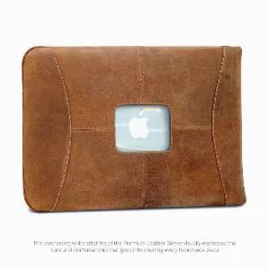 The gold standard in 16 sleeve design and MacBook Pro protection, each piece is handcrafted from premium, vegetable dyed, ethically sourced distressed vintage brown hides. Contrasting white stitching highlights the industry's highest quality. The vintage leather will patina in over time. Fully padded and lined with MacCase's signature "Apple Logo Window" that allows the Apple logo to become part of the design. In continuous production for over 10 years, the proven, side loading design provides t