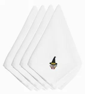 Set of 4 Embroidered Dinner Napkins. Each Napkin is made from 100% polyester fabric. Wash, dry and lay flat. No ironing needed. 20 inch by 20 inch All four napkins in the set have the same embroidered design.