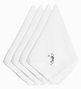 Set of 4 Embroidered Dinner Napkins. Each Napkin is made from 100% polyester fabric. Wash, dry and lay flat. No ironing needed. 20 inch by 20 inch All four napkins in the set have the same embroidered design.