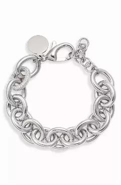 Classic chain link bracelet with single CZ Pave Link. Stainless steel. Cubic Zirconia Crystals. Will not tarnish, suitable for sensitive skin. Adjustable Length. Width: 5/8"
