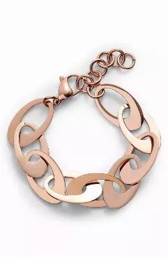 Polished flattened oval link chain bracelet. Stainless steel. Will not tarnish, suitable for sensitive skin. Length: 7 1/2" - 9" Adjustable. Width: 1/2"