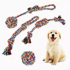 <p>Cotton Cord Pet Chew Toy set<br /> Molar Toys for dogs&nbsp;<br /> Four piece printed rainbow pattern mixed colors&nbsp;</p> <p>Material : Cotton Cord<br /> Type: Pet Molar Toys<br /> Color: mixed colors<br /> Pattern Style: rainbow pattern</p> <p>Packing: 4 PCs/Set in Carry pouch</p>