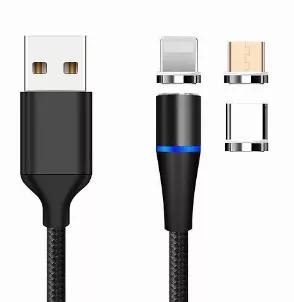 Cell Phone Cable Magnetic USB Charger (3ft Length).<br> 3 in 1 USB Charging Data LED Metal Micro USB Function Cables Magnetic Phone Charger. 