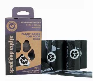 Length: 2.50
Width: 2.50
Height: 4.00
Paws-down  the best compostable dog poop bags on the market. Superior quality. Premium style. 100% compostable. 

Bag size: 9" x 13" x 17 microns<br>
With recycled paper box and core<br>
Rolls fit all standard dispensers<br>
Zero Plastic: made of plant resins and corn starch<br>
6 Rolls , 90 Bags , Unscented<br>

THE ALPHA DIFFERENCE: <br>

Charitable: We match every 1st-time order and donate to one of our rescue partners<br>

Reliable: Easy to use, leak 