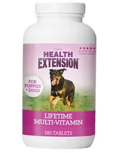 Health Extension Lifetime Vitamins are packed with eight important vitamins and ten essential minerals. We even added colostrum and blue green algae for immune system support, plus probiotics to aid nutrient absorption and digestion. Dogs think you're giving them a tasty beef and cheddar treat. You know they're getting serious vitamin and mineral support every day!