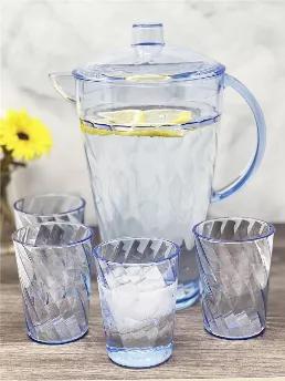 Acrylic set of 5 drinking wares Wave set - 1pc 2.75 QT pitcher + 4pcs 14 oz DOF tumblers - Smoky color