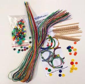 Twisteezwire Coil Bracelet Kit features 50 bright colored plastic coated 24-gauge wire of size 30 in, 64 pony beads, 16 buttons, 8 wooden dowels of size 1/8 in and 8 wooden dowels of size 3/16 in and instructions. Kit can make 16 or more bracelets.