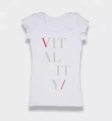 <p>The Subtle Intentions VITALITY T-Shirt is a statement that you respect your body, and are committed to your physical wellness.</p><p>This tee comes in white and charcoal gray, with red accents in our signature typography.</p><h5>Wearing It</h5><p>Wear this versatile T-Shirt to yoga, on a lazy afternoon, or dress it up under a blazer. This tee runs slightly small, so we suggest ordering one size up from what you normally wear.</p><h5>Origin</h5><p>This 100% pure cotton T-Shirt is designed and 