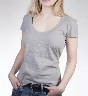 <p>Our wear everywhere? T-shirt in cool gray. This wide v-neck Tee is garment dyed and cut from soft premium cotton.</p><p>It has a slightly loose silhouette for a comfortable fit, and a softly rounded hem at the back.</p><p>This Tee features our elegant signature "septagon" flower in light gray on the front.</p><h5>Wearing It</h5><p>It is the perfect year-round piece, great for wearing solo or layering under sweaters and jackets.</p><p>This T-shirt fits true to size.</p><h5>Origin</h5><p>This 1