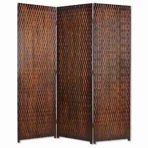 Length: 63 Width: 1 Height: 72 Do you need a creative way to carve out a space for yourself in your room without disrupting the existing elegant setting? Our 3 panel screen divider will easily serve as a temporary addition to your decor with exciting style. It is made of patterned wood paneling with a unique brown metallic finish. The overall structure is complemented with rustic brown and black accents that brings home inspiring vintage vibe. 3 panel screen Made of patterned wood paneling Uniqu