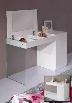 Length: 20 Width: 49 Height: 27 Do you love showing off how fashionable your taste is with something both good looking and useful? If so, this vanity is for you. Its is a high quality piece with a rectangular mirror on a sleek white setting, which will turn the heads of your guests with its excellent craftsmanship and beautiful appearance. It mixes its contemporary design with high functionality. As for measurements, theyre 27 for height, 49 for width, and 20 for depth, and it weighs 144.8 pound