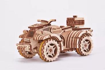 3D wood mechanical puzzle of laser-cut wood pieces that snap together without glue to build a 3D model.  Build, play and display.  Model has wind up so you can make it go!  STEM and building activity.  Kit contains 165 pieces and detailed instructions.<br>
The quad bike is a perfect model for the kids in your life who are future engineers, but have that need for speed. For those who love dirt-bikes and ATV off-roading, the quad bike will grab their attention and provide an exciting building expe