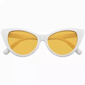 <p>Super cute color tone lens retro cat eye sunglasses are chic and distinct! These retro inspired cat eye color tinted lenses sunglasses are extremely stylish and truly chic. These white pin up frames are perfect and unique, for a fashionable look! High pointed indie style women's cat eye sunglasses silhouette that are super trendy. This item features metal hinges, nose piece, and polycarbonate 100% UV high impact-resistant protected color tinted lenses. Includes a FREE hard case, sticker and k