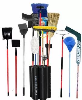 Once you start storing your hockey sticks, we know you’re going to look around and wonder what other tall equipment or tools you can store just as neatly and effectively. That’s why we’ve created the Stickstow Multi-tasker. Your rakes, broomball, shovels,  brooms, and beyond need a secure home, too. Store your brooms and rakes right along next to your hockey sticks. Our strong, yet lightweight organizer allows you to put all of your tall items in one, compact location. Being organized neve