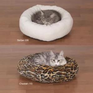 The Slumber Pet Cozy Kitty Bed provides cats a soft and cozy place to rest. In cozy berber or soft cheetah print plush, this cat bed is a must have for cat lovers. Size: Each bed measures 18"Diameter (outside, including bolster)