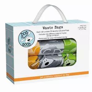 With 24 waste bag rolls in assorted patterns and colors, Dog is Good Icon Waste Bag variety packs are the perfect way for customers to purchase waste bags in bulk.