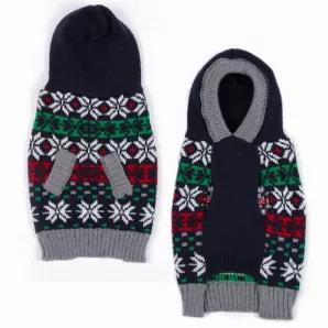 Festive and fun snowflake sweater keeps dogs warm and cozy in casual, comfortable style with classic hoodie features. <br> X-Small measures 10" in length<br> Small measures 12" in length<br> Medium measures 16" in length<br> Large measures 20" in length<br> X-Large measures 24" in length<br> Material: 35% Cotton, 65% Polyester.<br> Care: Machine wash in cold water on gentle cycle. Line dry.<br>