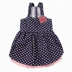 Feminine and cute dress features spaghetti strap, complementary bow, and a two-tiered skirt. Comfortable and lightweight dress featuring classic Polka-Dot styling with bow accent. <br> X-Small - Chihuahua, Yorkshire Terrier <br> Small - Jack Russell, French Bulldog <br> Medium - Beagle, Boston Terrier <br>