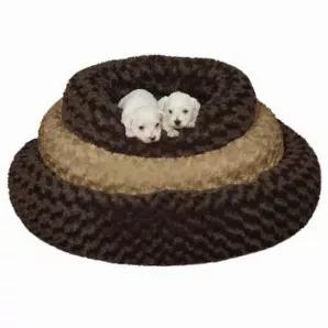 Let pets snuggle in for sweet dreams with our Slumber Pet Swirl Plush Donut Dog Bed. This cozy dog bed has bolster sides and a skid-resistant bottom. Small size measures 18" in diameter. Medium size measures 24" in diameter. Large size measures 32" in diameter