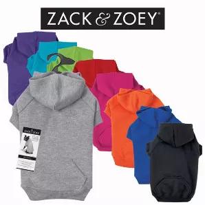 Our Zack & Zoey Basic Dog Hoodies are made from soft poly/cotton for a comfortable, cozy fit. These dog sweatshirts are available in nine bright colors.<br> Recommended Sizing By Breed<br> Teacup Dogs Under 5 lbs.<br> XX-Small Toy Poodle, Pomeranian<br> X-Small Chihuahua, Yorkshire Terrier<br> Small Jack Russell Terrier, French Bulldog<br> Small/Medium Pug, West Highland Terrier<br> Medium Beagle, Boston Terrier<br> Large Boxer, Labrador Retriever<br> X-Large Golden Retriever, German Shepherd<br