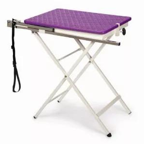 Our Master Equipment Versa Competition Table is one of the only competition tables on the market that comes with an adjustable grooming arm. Compact yet very durable, this pet grooming table features a non-slip pawprint tabletop and a powder-coated steel frame. Material: Steel frame; Polypropylene tabletop. Size: 23 1/2 "L x 17 1/2 "W x 28 1/2 " H. Capacity: Holds pets up to 50 lbs.
