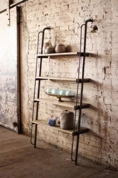 Leaning Wood And Metal Shelving Unit 36" X 72"T