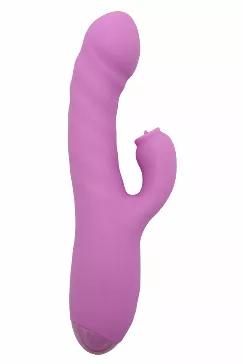 Indepenent controls vibrating motor & thrust separately or mix & match 3 settings, ultra smooth creamy silicone, shaft thrusts 1/2 in deep 7 speeds, pulses & patterns
