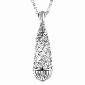 Enmesh the essence of your desires, and keep them in focus at all times. This 25 pcs white CZ, a total weigh of 11g, tear-shaped pendant, protected by a stainless steel mesh, is sure to add a flair of mystery and personality to your every-day wear, and be a conversation starter at your next social event.316L Stainless Steel with 25 CZpouch included Pendant Size: W: 0.75" H: 2.3"Chain Length: 28" plus 2" extender