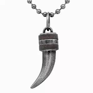 Put your mental strength on display with steel Tribal wolf tooth necklace. Made of stainless steel, Beaded necklace features a steel tooth with a couple of brown leather rings at its base with the True N' Raven brand engraved on steel. Complete with a stainless steel, beaded chain, the steel tooth Beaded necklace is a strong addition to your ensemble. Pendant made of stainless steel with brown leather Square Lobster Clasp Pendant Size: W: 0.56" H: 1.65" Length: 31" Pouch included