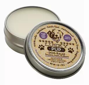 Slim tin 1 oz natural dog balm for noses, paws, and elbows.