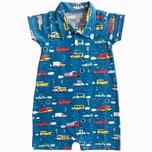 <p>AnnLoren Automobile Boys One Piece Shorts Romper. Original Cars and Truck fabric with collar and 2 buttons in front. Snaps at inseam for easy changing and dressing. The 95% high quality Egyptian cotton and 5% stretchy lycra fabric is SUPER soft and comfortable. Premium dye's ensure that your outfit won't fade or run. Machine Washable.</p>
