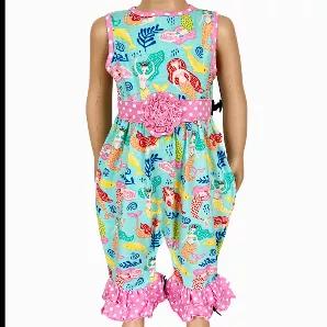 <p>AnnLoren Mermaid Sea-life Baby Girls' Romper. Boasts Mermaid and sea creatures fabric on body. Pink Polka Dot fabric trim on neckline, rose and pant ruffles.  Snaps at inseam for easy changing and dressing. The 95% high quality Egyptian cotton and 5% stretchy lycra fabric is SUPER soft and comfortable. Premium dye's ensure that your outfit won't fade or run. Machine Washable.</p>