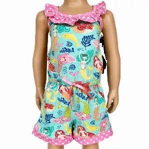 <p>AnnLoren fashion forward MERMAID Nautical Big and Little Girls jumpsuit. Trendy and comfortable rompers with POCKETS for any season and occasion. Criss Cross stretchy straps in the back. Elastic waist line with bow at center. Very flattering and comfortable. The 95% high quality Egyptian cotton and 5% stretchy lycra fabric is SUPER soft and comfortable. Premium dye's ensure that your outfit won't fade or run. Machine Washable.</p>
