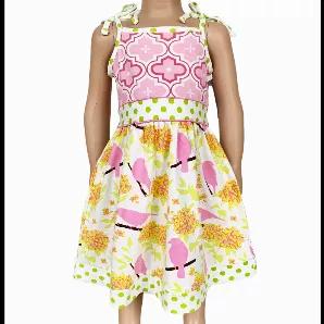 AnnLoren Girls Dress Spring Birds and Pink Arabesque Cotton Knit Spaghetti Straps