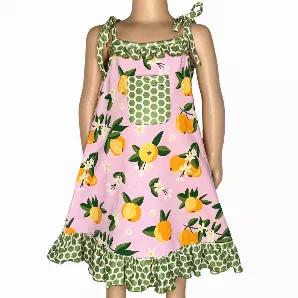 <p>AnnLoren perfect fashion forward big girl tween and little girls Spaghetti A Line  Dress. Pretty as a Peach printed soft Knit Cotton. Spaghetti straps that tie on top of the shoulders. Green polka dot coordinating ruffles and pocket on the center of the chest for an adorable finishing touch.  Made with 97% Cotton 3% Lycra stretch knit. Machine Washable. Designed int he US by 2 moms, made in China.</p>