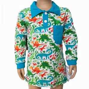 <p>AnnLoren Toddler and Big Boys Long Sleeve Polo Shirt. Blue collar and pocket. Dinosaur design print. Pair with your favorite pants. Soft superior 95% Cotton/5% Spandex stretch Egyptian cotton. Machine washable.</p>