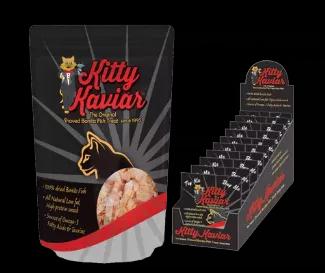 THE ORIGINAL! Since 1995, Kitty Kaviar has been a prominent brand among all cat treats in marketplace.<br>

 

90%+ 5-star (highest) customer reviews on amazon.com.<br>

95% of all cats LOVE IT, a statistical anomaly given the finicky nature of felines.<br>

 

Features<br>

75% all protein, providing a healthy compliment to a cats’ daily diet. Low calorie and 100% natural. High in Taurine.<br>

Contains 100% natural shaved bonito fish flakes with no additives, preservatives, or by-products.<b