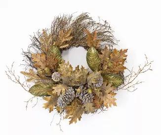 Trans-Seasonal wreath Makes a versatile decorating accessory Perfect for Seasonal decorating This simple design will look beautiful accenting a front door, window frame, mantel, or displayed flat on a table for a unique centerpiece. Brighten up your home with simple beauty and add a touch of nature to your decor with this wreath!