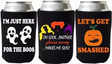 These funny Halloween can coolers are the perfect accessory for your Halloween party! -- 12-Pack - The 12-Pack contains a total of twelve (12) Halloween coolies - 4 of each of the designs pictured. <br> -- FUNNY HALLOWEEN BEER CAN COOLERS - These funny Halloween can coolers are exactly what you've been looking for to keep your beer cold and get some laughs at the same time! <br> -- HIGH QUALITY CAN COOLERS - 3 DESIGNS - "Oh Look, Another Glorious Morning...Makes Me Sick!" can cooler with the San