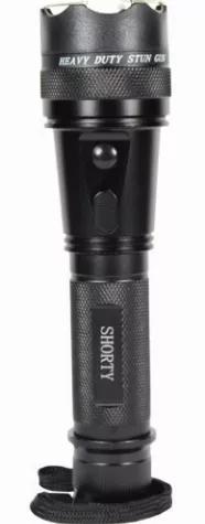 Safety Technology Shorty 75,000,000 volt Stun Gun with Flashlight. It's small design measuring 7 1/2" x 1 7/8" packs a powerful punch with 4.7 milliamps of power. The bright 120 lumen flashlight will light up any scene. It's made with high quality aircraft grade aluminum and can be used as a baton as well. The Shorty comes with a holster, wrist strap lanyard and has an on/off safety switch. Lifetime warranty.