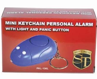 The Keychain Alarm with Light combines the two best deterrents against attack...a 130db alarm and a flashing light. The alarm is activated when the pin attached to the keychain is pulled. Or by pressing the alarm button on the top of the unit. Can be used as a flashlight without activating the alarm to provide additional night time safety. Two AAA batteries included.